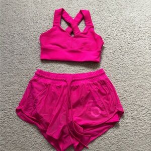 ALO Yoga Vibrant Pink Sports Bra and Shorts Set